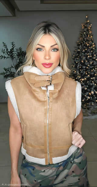 Beige Haute Faux Vest