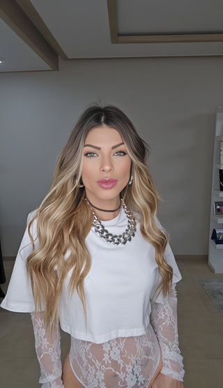 Adore her lace crop shirt bodysuit