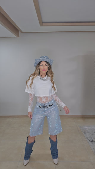 Adore her lace crop shirt bodysuit