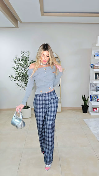 Blue gray plaid pants