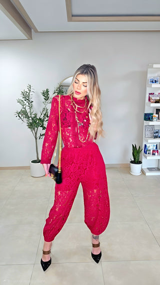 Burgundy Chinese style lace set