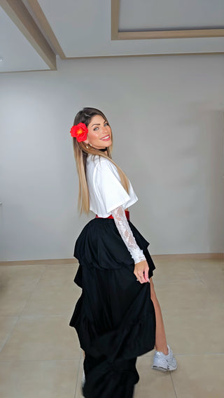 Plena black ruffled Hi Lo skirt