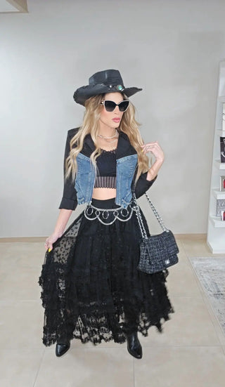 Rodeo black & denim blazer top
