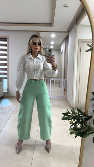 Sage Caargo barrel jeans