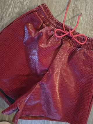Red wine leather shorts