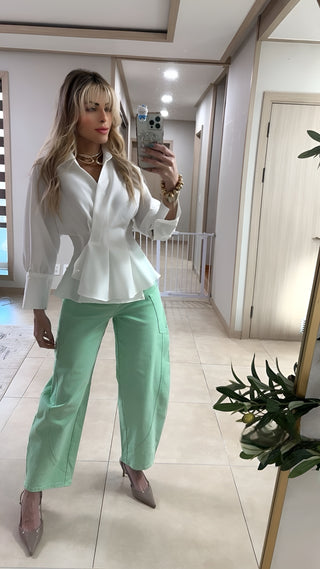 Sage Caargo barrel jeans