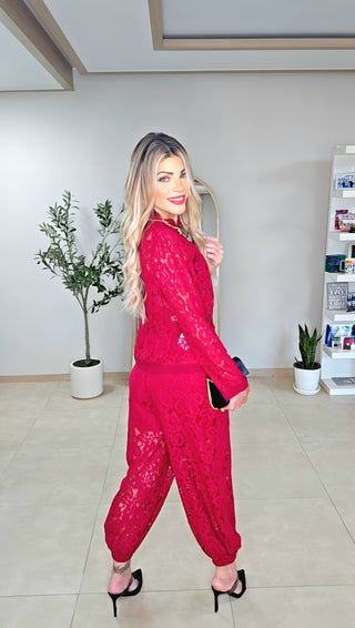 Burgundy Chinese style lace set