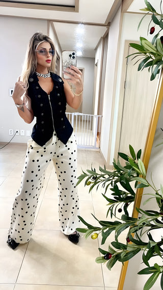 Polka lino pants