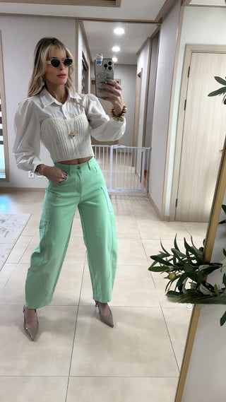 Sage Caargo barrel jeans