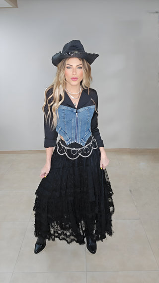 Rodeo black & denim blazer top