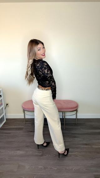 Floral black lace bodysuit
