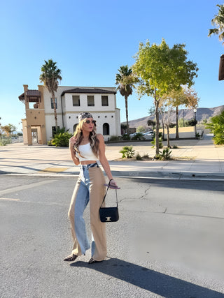Beige Stone leather Denim pants