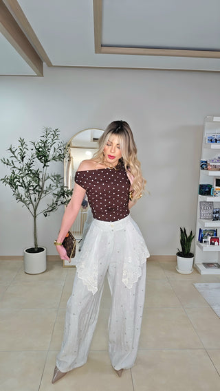 Betty brown polka dots top