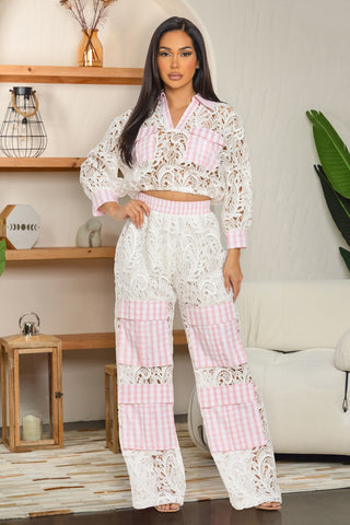 Gingham lace pants set