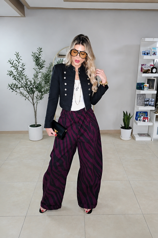 Wine zebra barrel pants