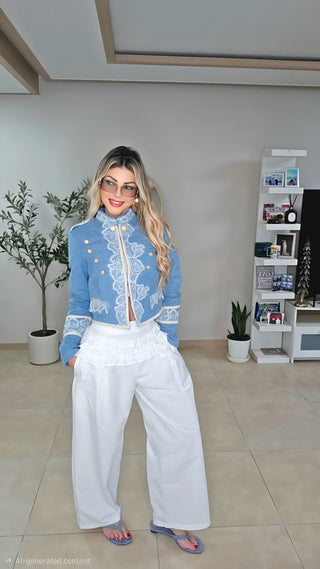 White ruffle skirt pants