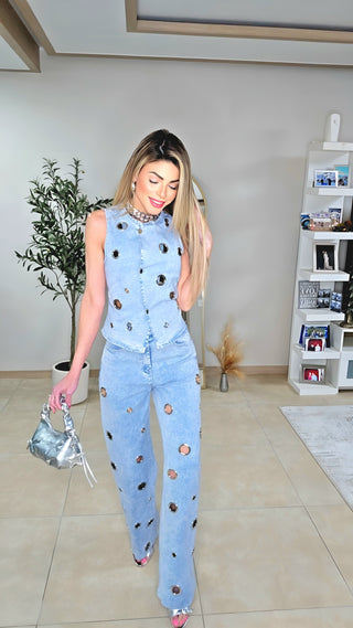 Rings on denim pants set